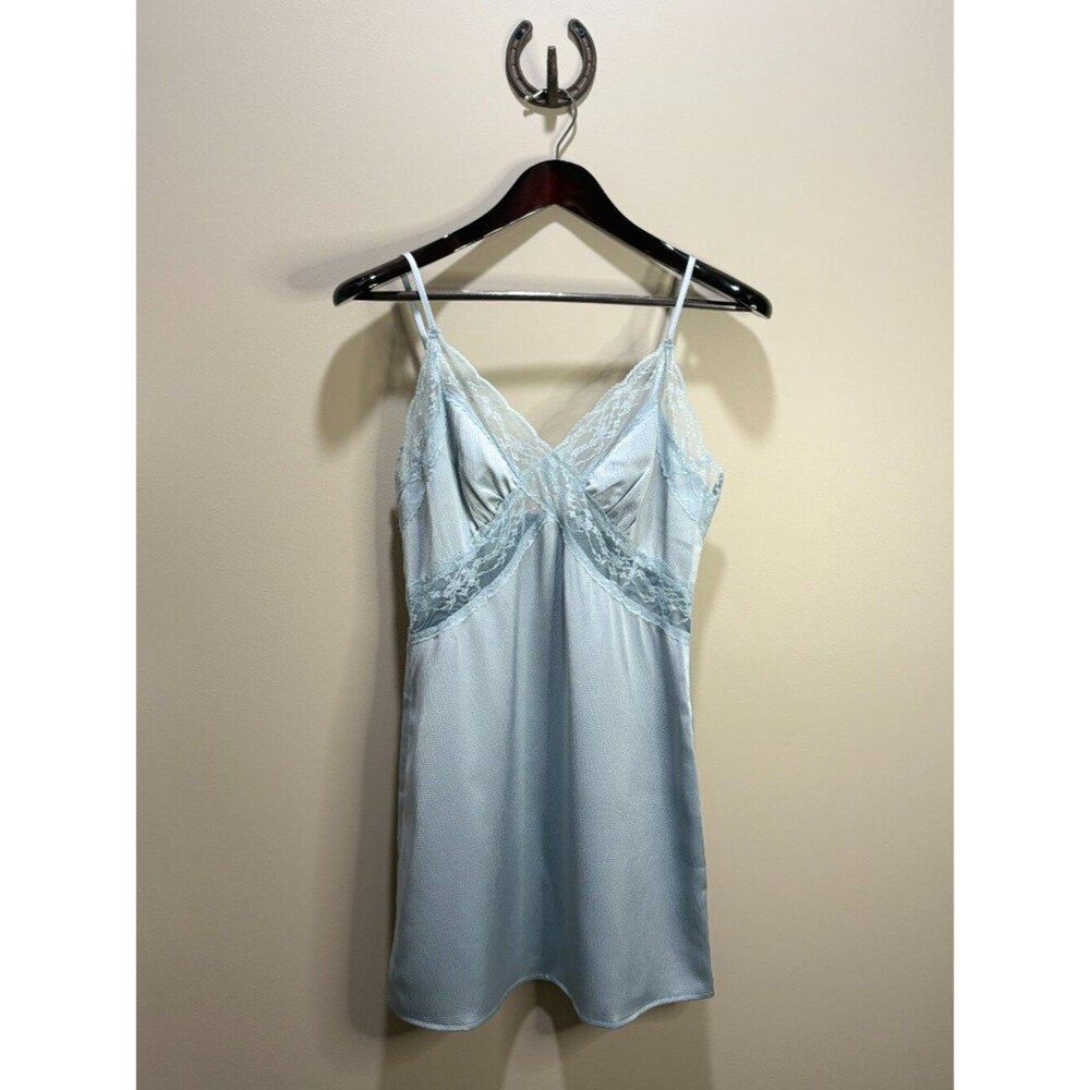 Mimosa Lace Trim Mini Dress Light Blue Small Coquette Dainty Summer - Picture 2 of 5